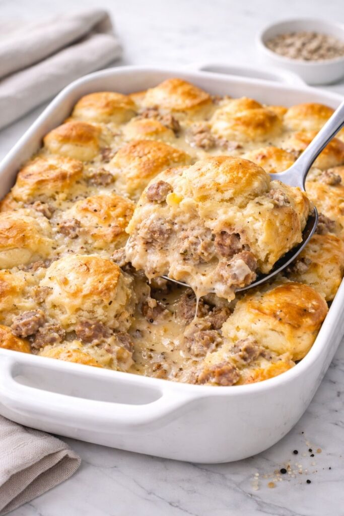 Biscuits And Gravy Breakfast Casserole