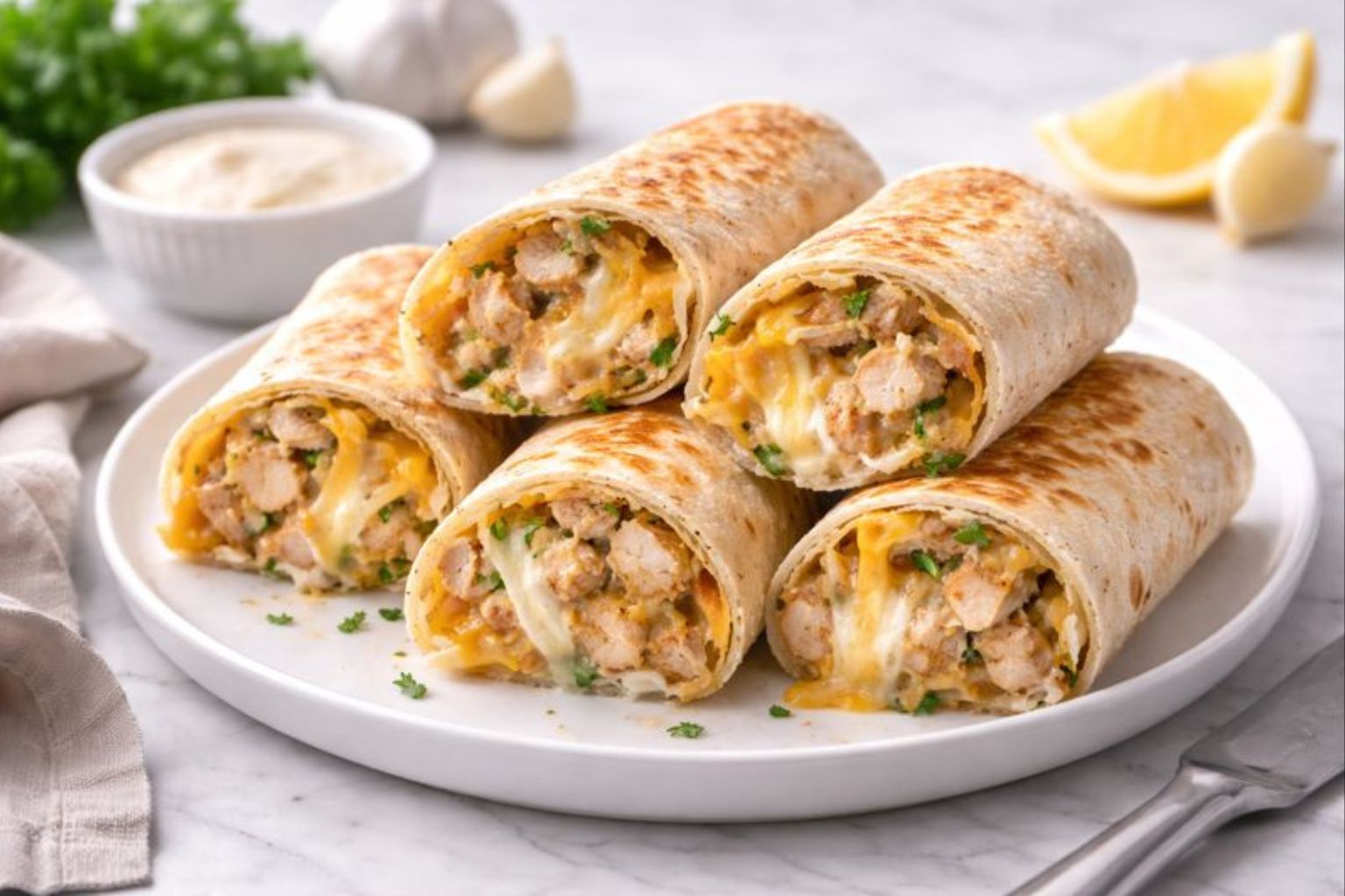 Cheesy Garlic Chicken Wraps Recipe