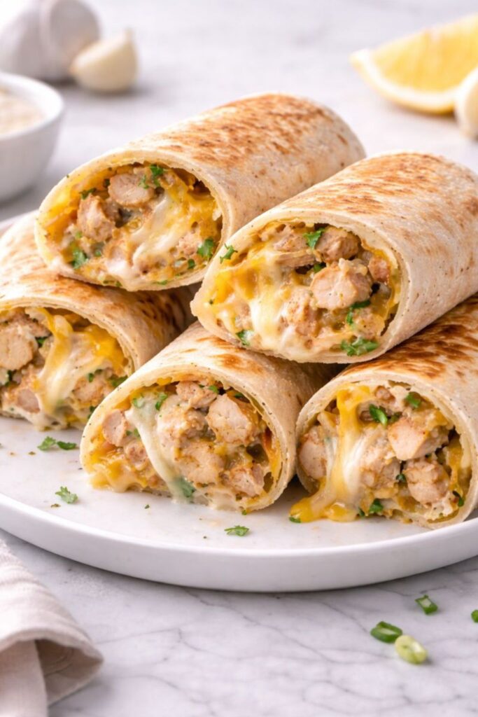 Cheesy Garlic Chicken Wraps Recipe