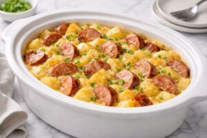 Crockpot Cheesy Potatoes and Kielbasa