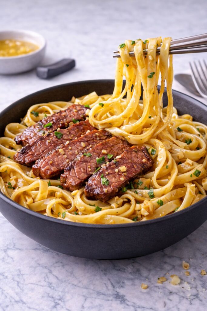 Garlic Butter Steak Lightning Noodles Recipe