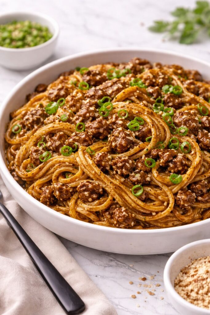 Mongolian Ground Beef Noodles Recipe