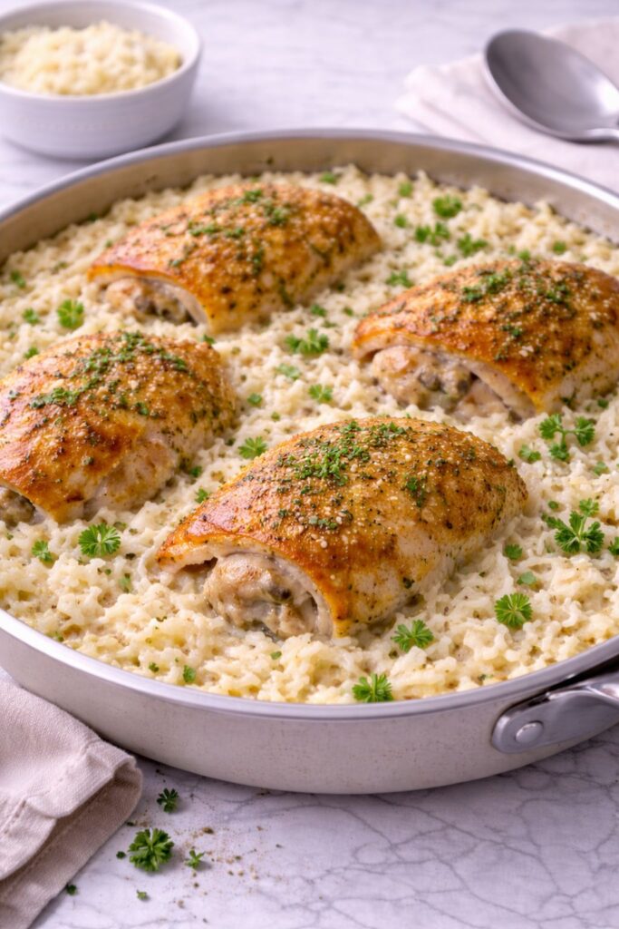 One-Pan Creamy Parmesan Chicken and Rice