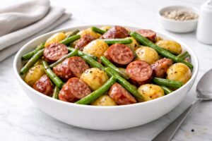 One Pot Smoked Sausage, Green Beans, and Potatoes