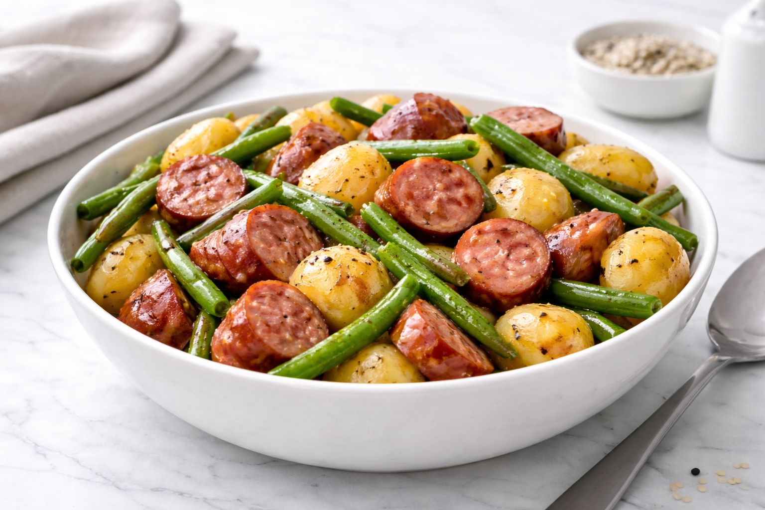 One Pot Smoked Sausage, Green Beans, and Potatoes