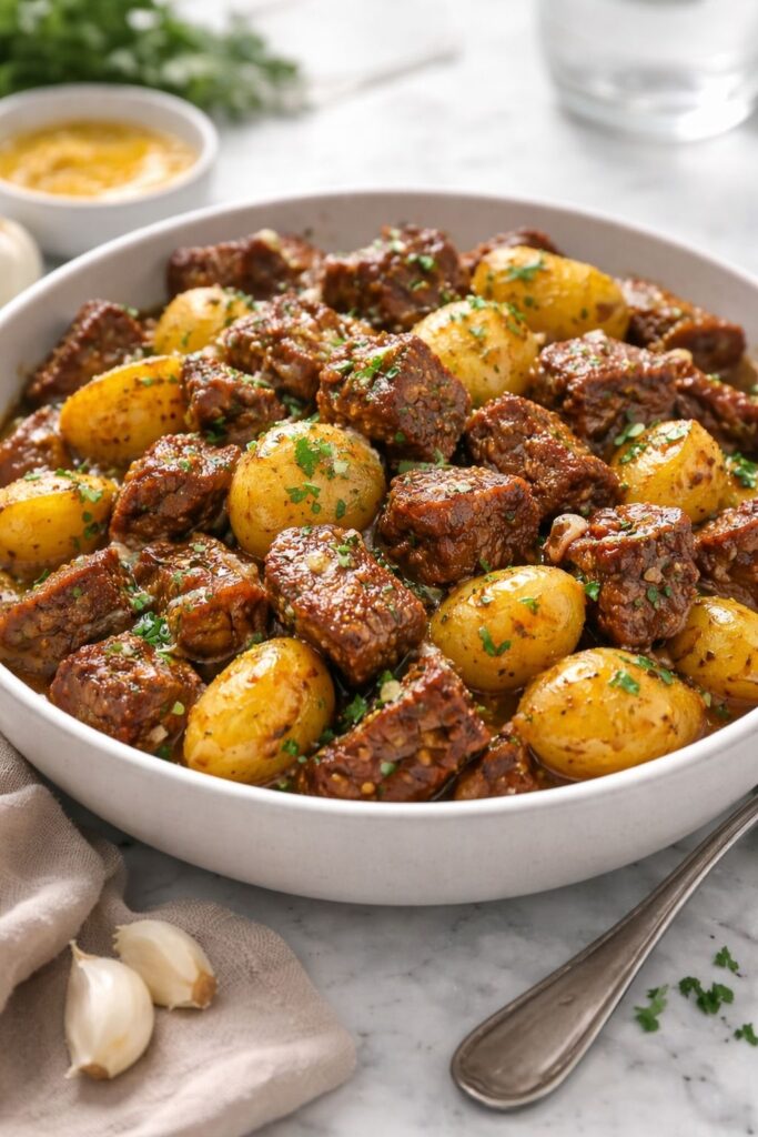 Crockpot Garlic Butter Beef Bites & Potatoes