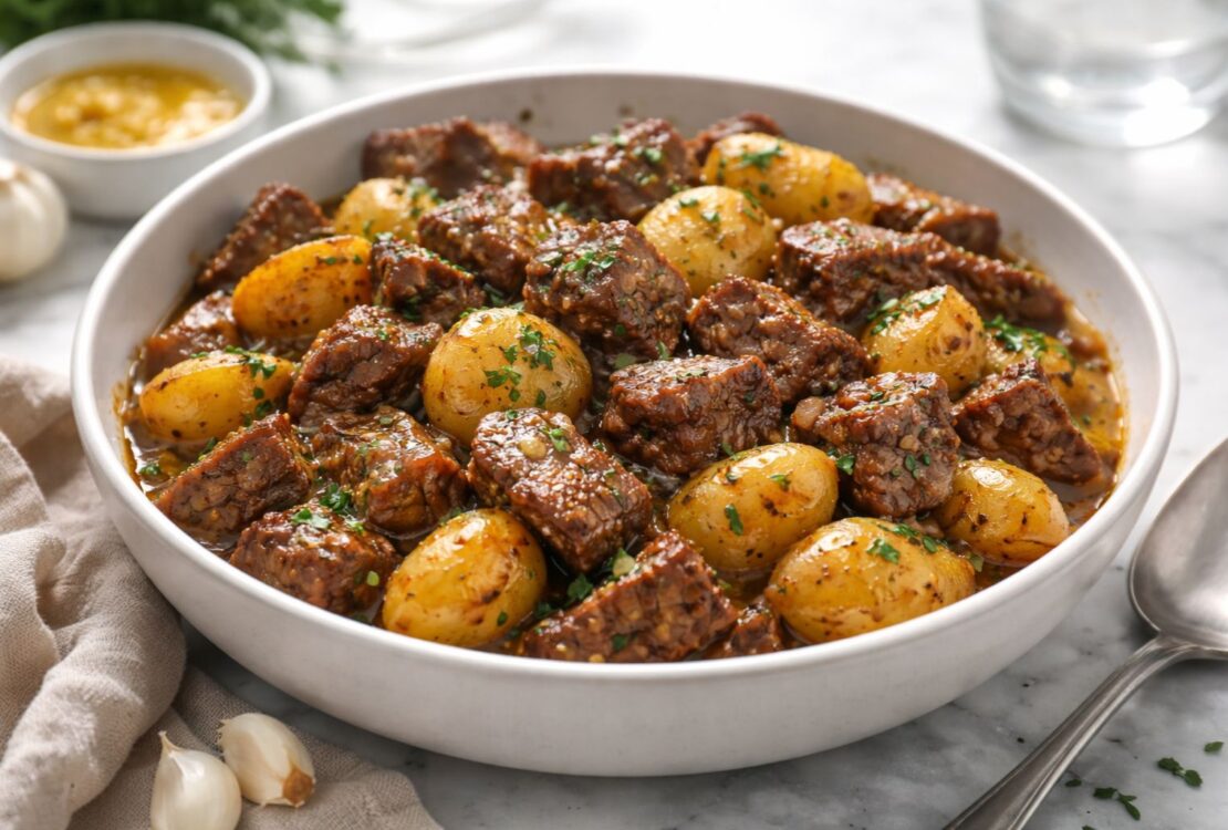Crockpot Garlic Butter Beef Bites & Potatoes