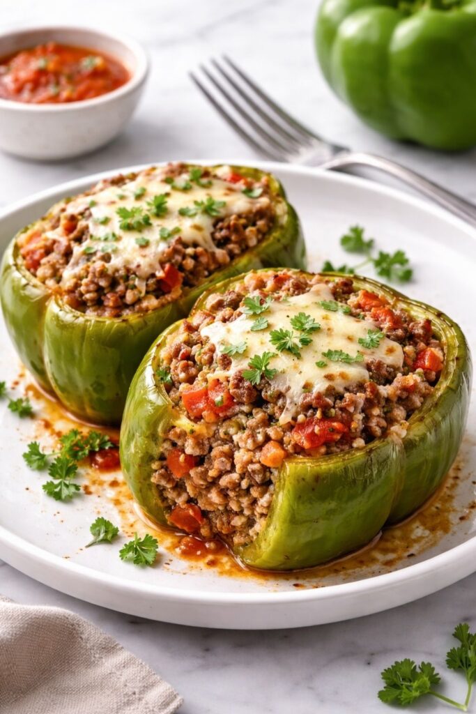 Stuffed Green Peppers With Ground Beef