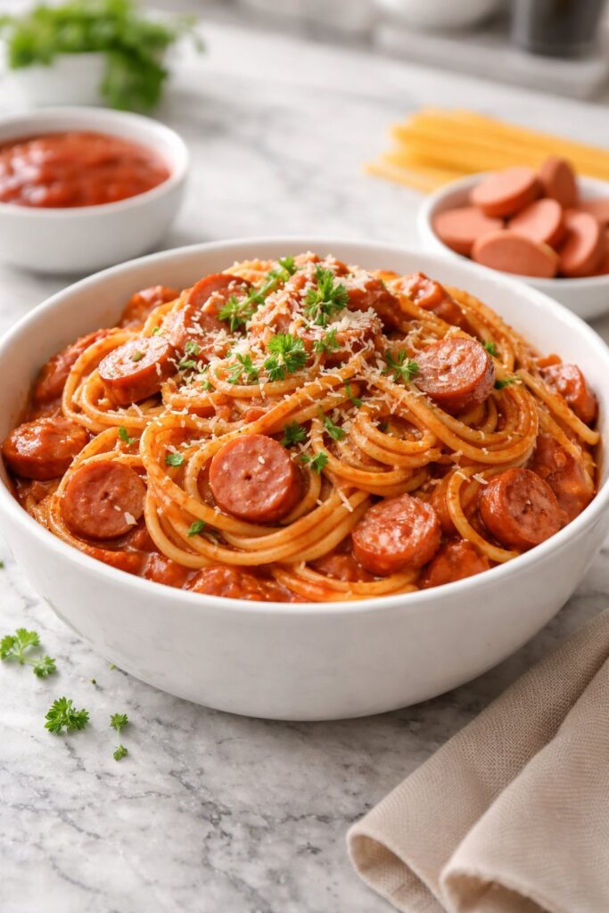 Spaghetti With Hot Dogs Recipe