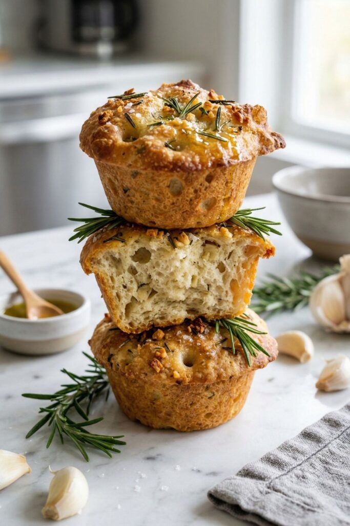 Golden Crust Garlic Rosemary Focaccia Muffins Recipe