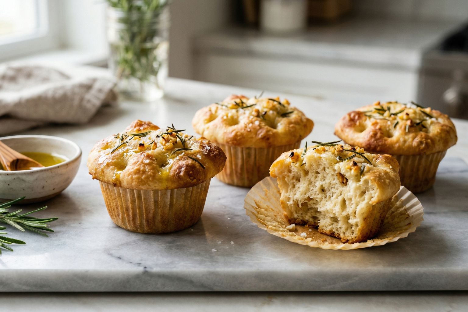Golden Crust Garlic Rosemary Focaccia Muffins Recipe