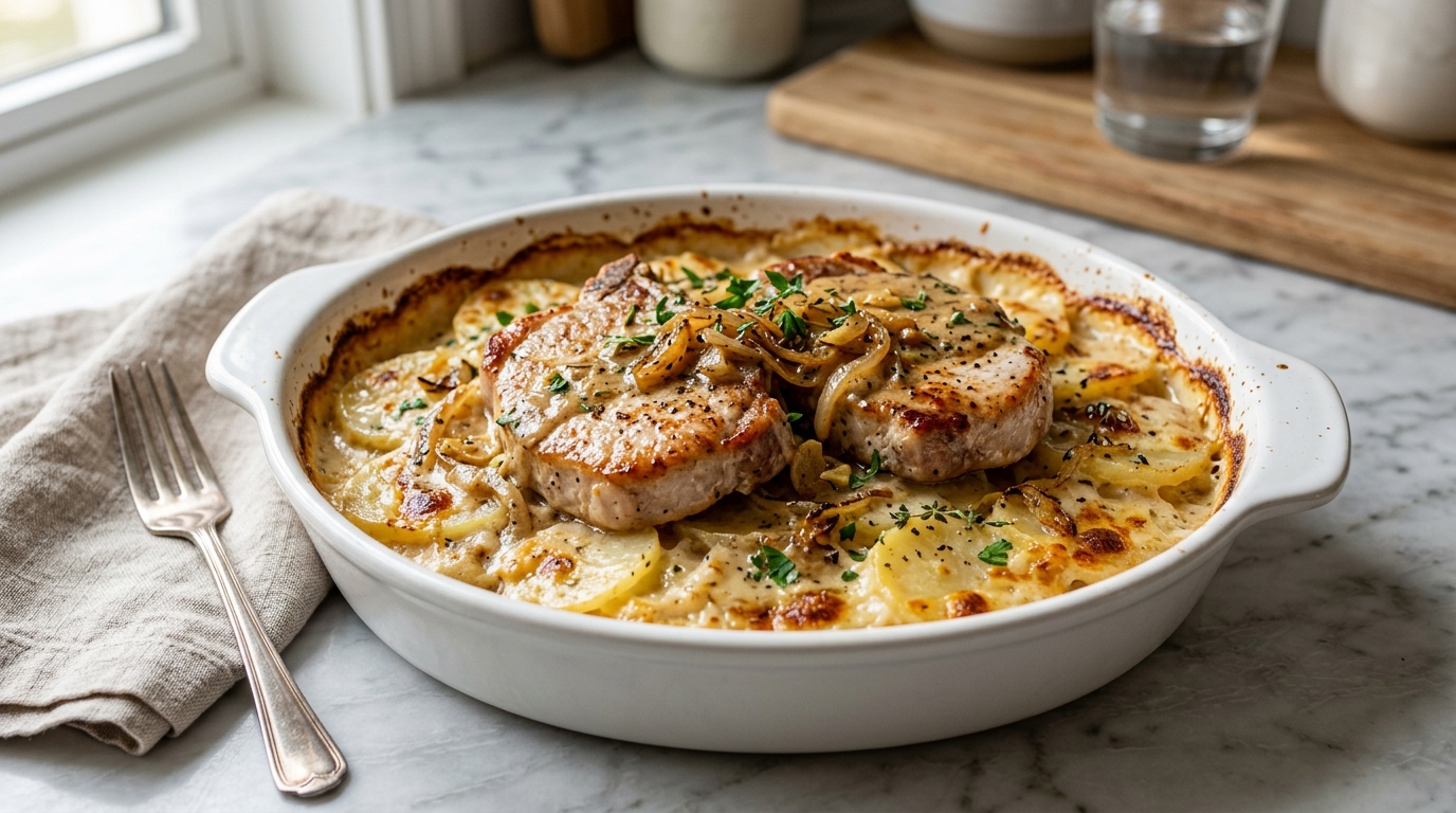 Smothered Pork Chop and Scalloped Potato Casserole