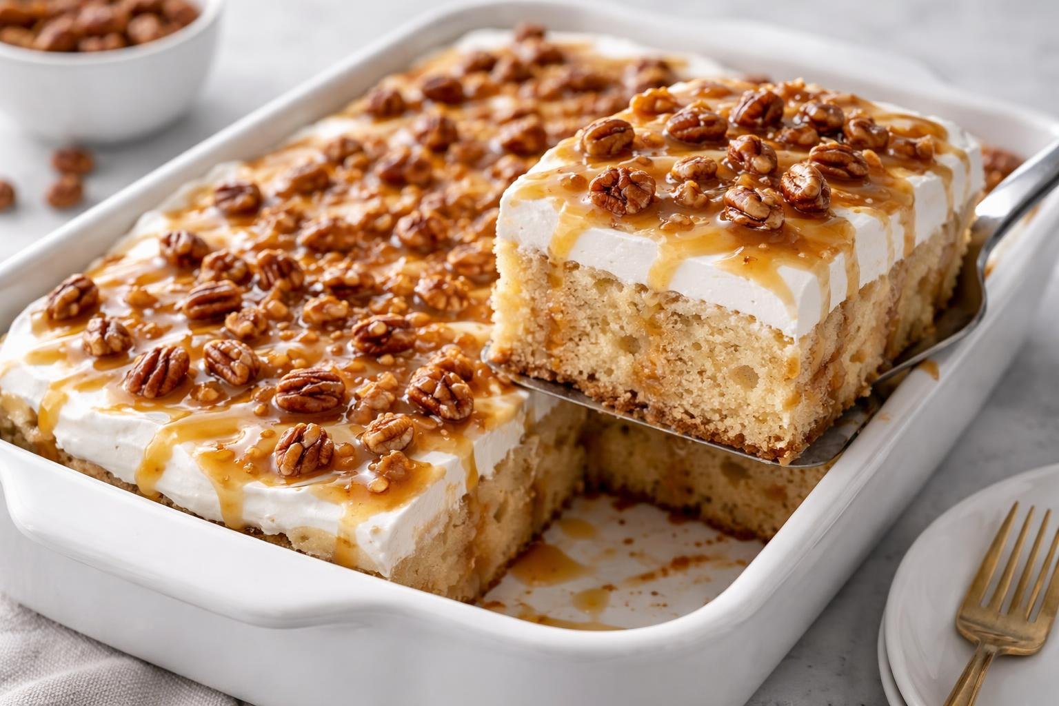 Butter Pecan Praline Poke Cake Recipe
