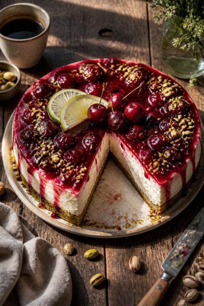 Lemon-Lime Cherry Pistachio Cheesecake Recipe